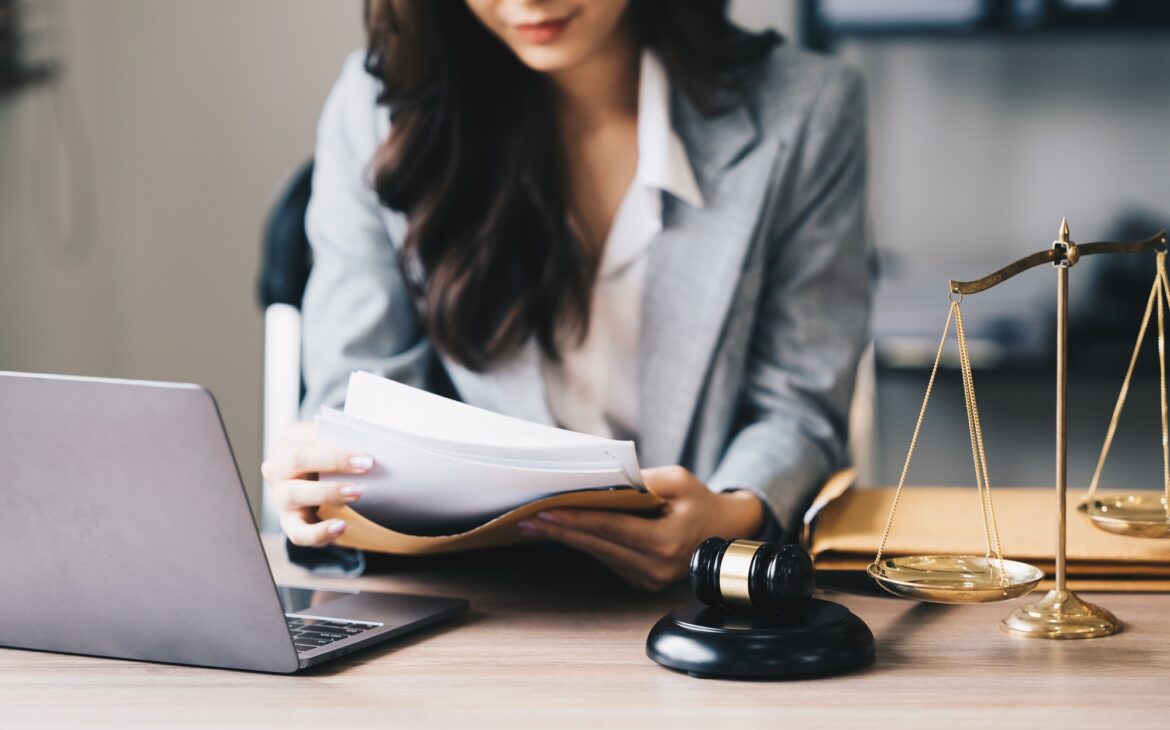 lawyer working on a laptop. Legal law,