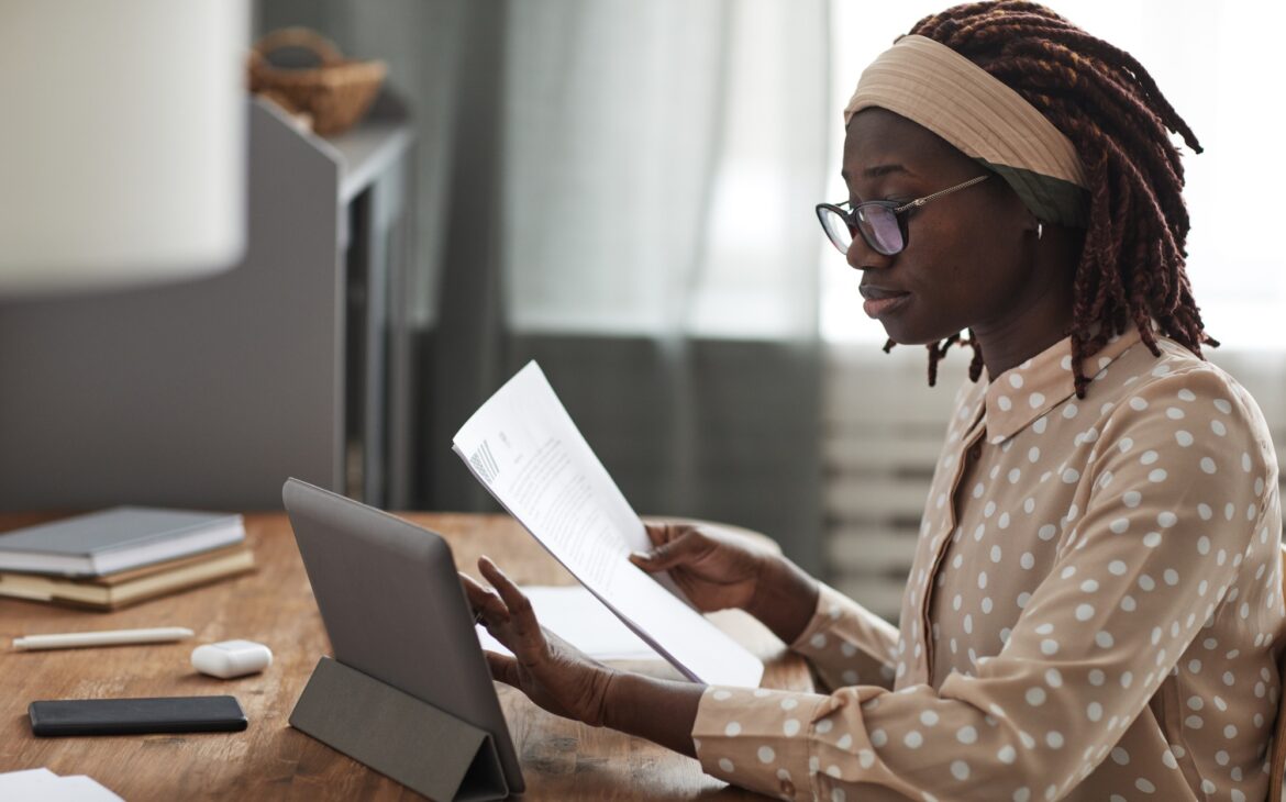 African American Woman Studying Online