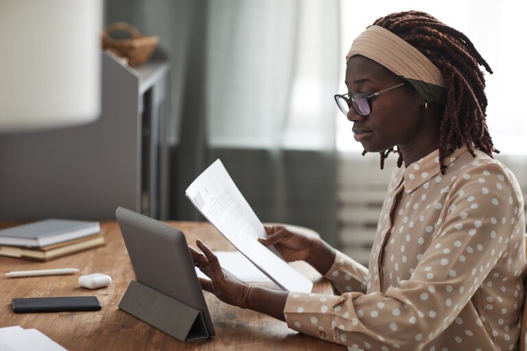 African American Woman Studying Online