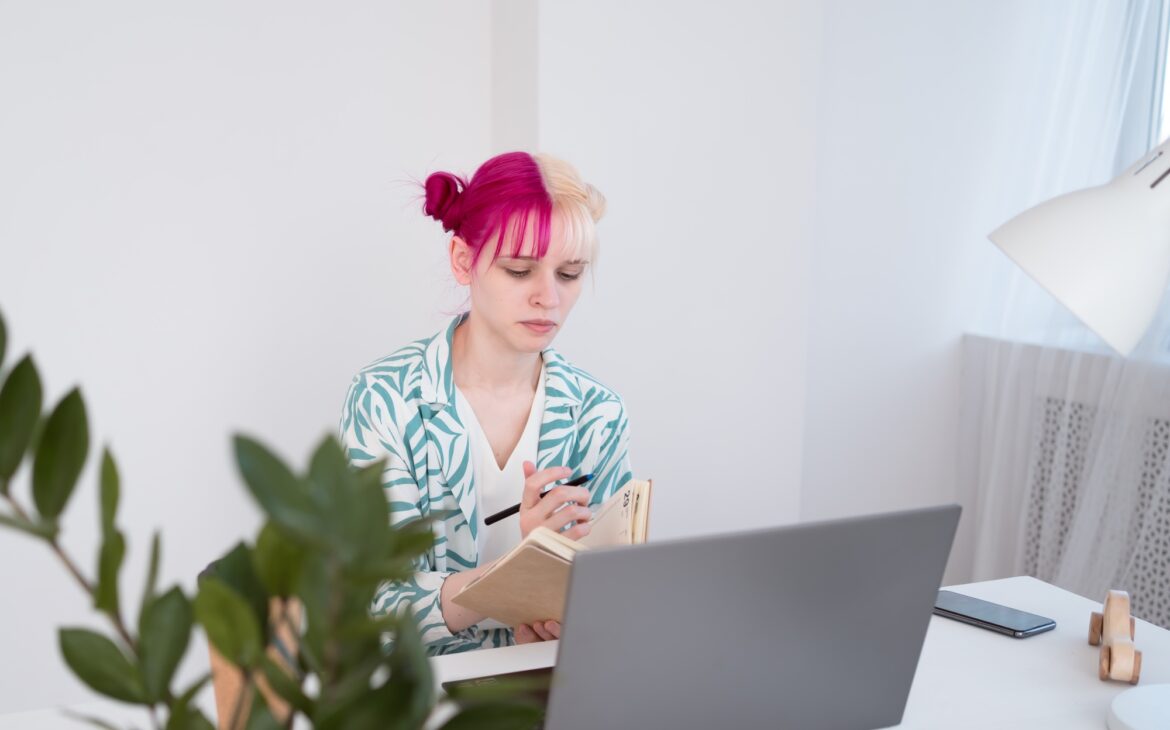 pink haired student girl