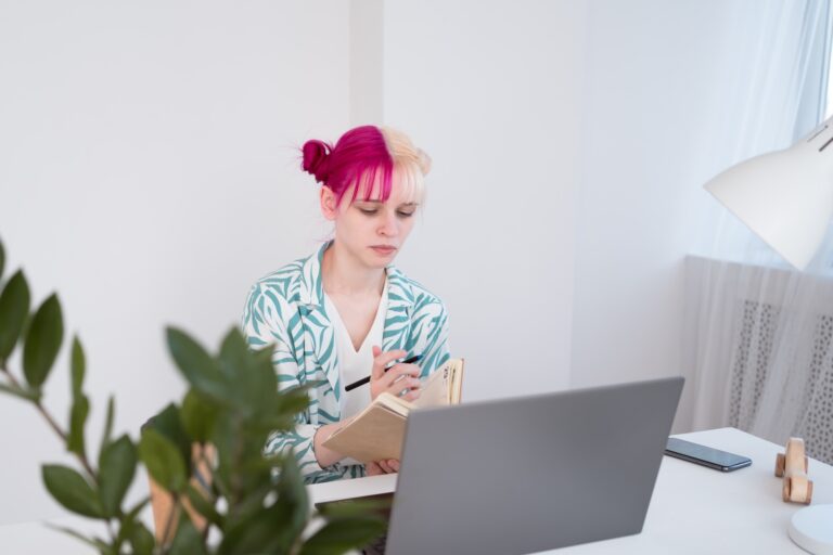pink haired student girl